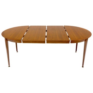 Round Walnut Tapered Legs Dining Room Table with Two Extensions Boards For Sale