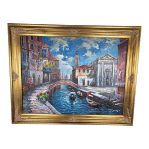 1970s Massive Venice Canal Scene – Burnette Original Oil Impasto Texture