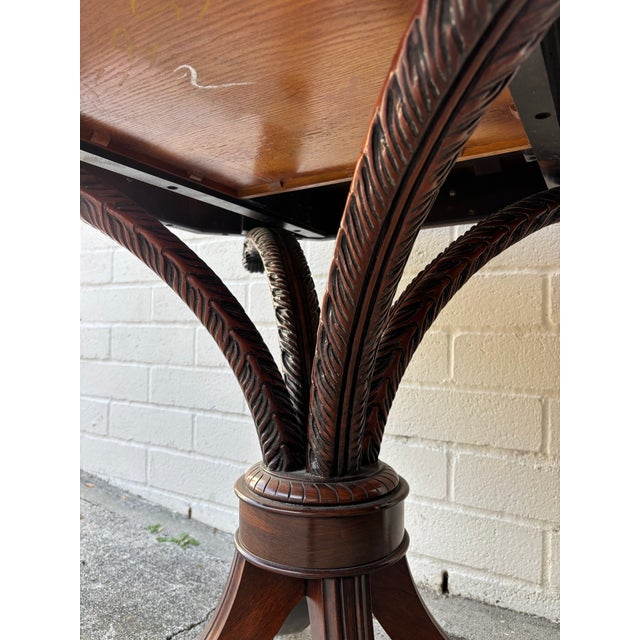 Traditional Antique English Regency-Style Drum Table Is Constructed From Mahogany Wood and Features an Octagonal Leather Top With Gold Tooling For Sale - Image 3 of 10