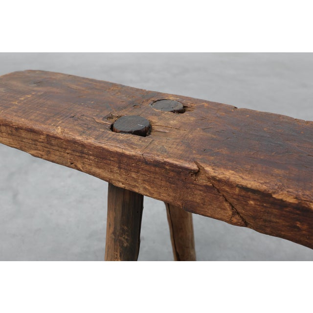 19th Century French Primitive Farmhouse Bench with Splayed Legs For Sale - Image 11 of 13