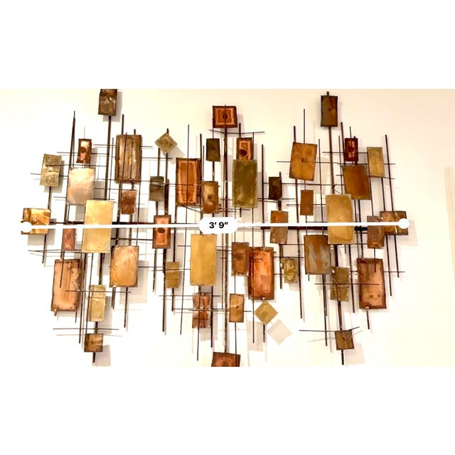Metal Vintage 70's Brutalist Metal Cityscape Sculpture Wall Hanging 45" W X 36" T For Sale - Image 7 of 8