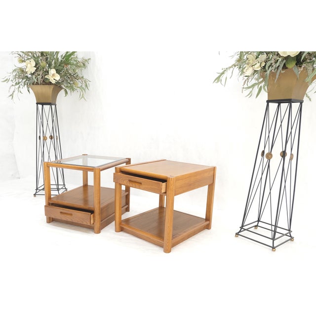 Pair Quality Glass Top One Drawer Side End Tables Nightstands Thomasville Mint! For Sale - Image 14 of 18