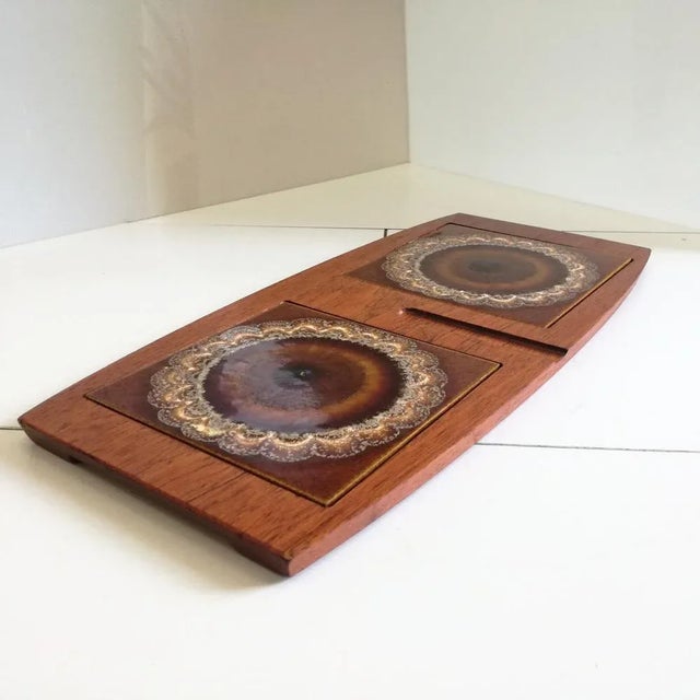 Mid-Century Modern Mid-Century Ceramic and Teak Double Trivet from Wyncraft, England, 1970s For Sale - Image 3 of 10