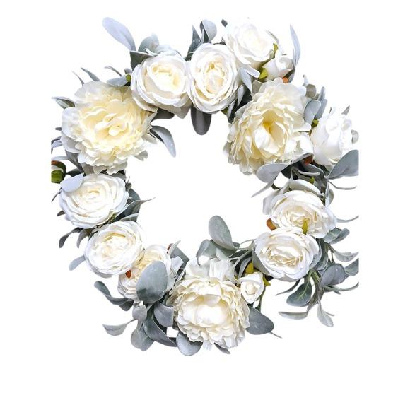 English White Roses & Sage Door Wreath 17" Flower Elegant Summer Spring Gorgeous For Sale - Image 10 of 17
