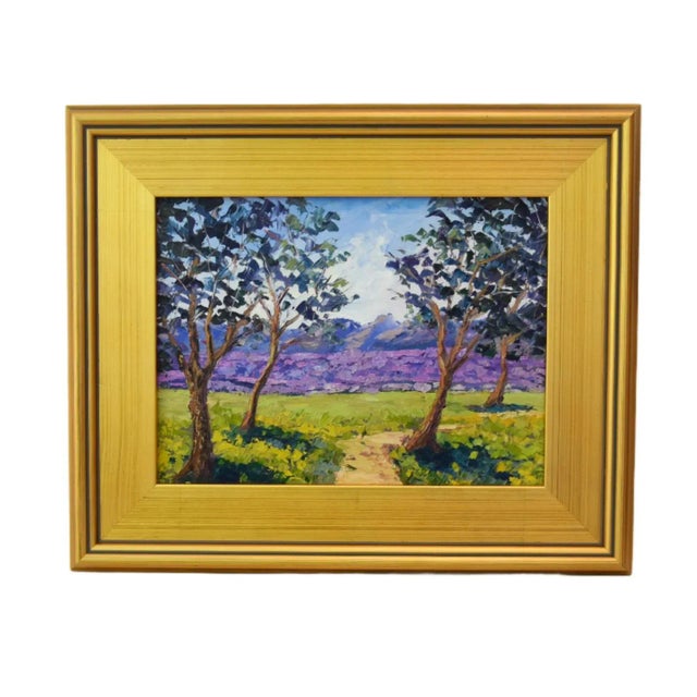 Early 21st Century Impressionist Lavender Floral Landscape Oil Painting Including the Antiqued Gold Wood Frame For Sale - Image 5 of 7