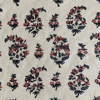 Carolina Irving English Ciara Paisley Blue and Red Hand Blocked Linen Fabric- For Sale