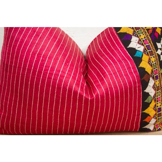 19th Century Bhavi Antique Mashru Tribal Lumbar Pillow For Sale - Image 5 of 10