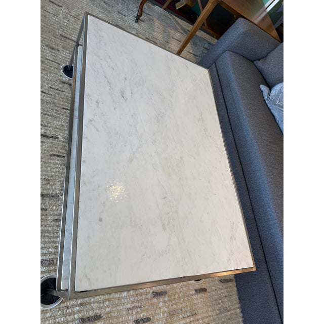 Contemporary Mid 20th Century Style Marble + Steel Coffee Table For Sale - Image 3 of 12
