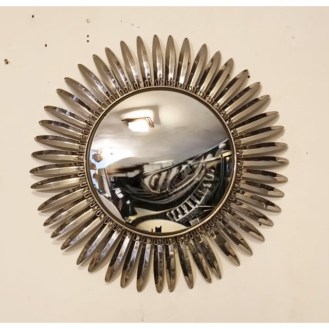 Mid-Century Modern Round Metal Sunburst Wall Mirror, Italy, 1950s For Sale - Image 3 of 7