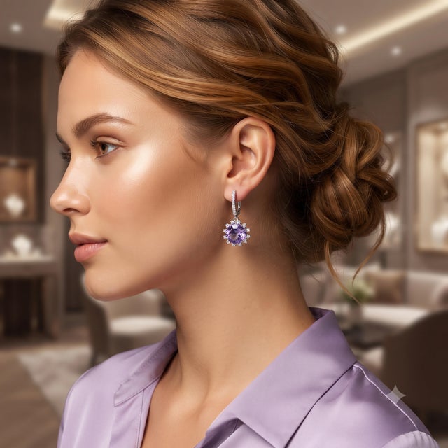 Natural Amethyst 6.06cts & Diamond 0.41cts Earring in 14k Gold For Sale In New York - Image 6 of 8