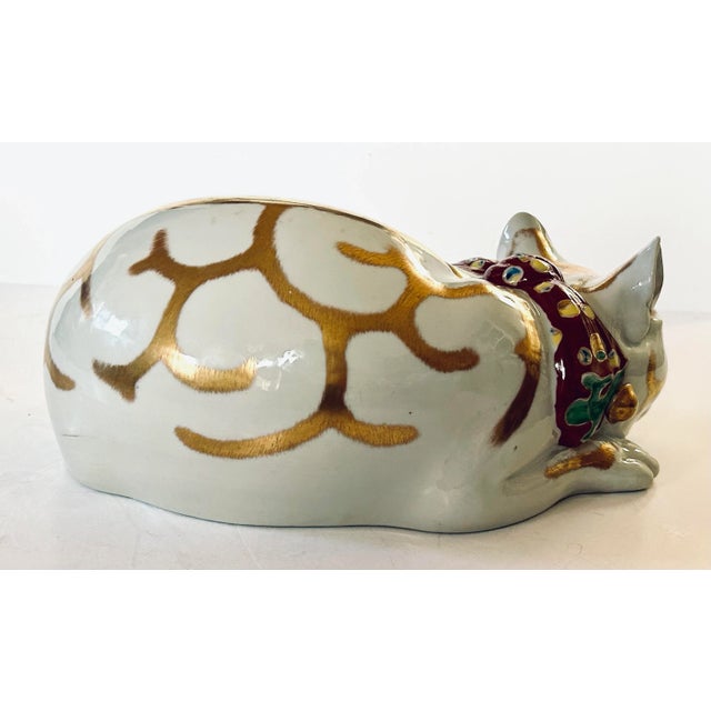 Large Japanese Kutani Porcelain Sleeping Cat For Sale - Image 4 of 7