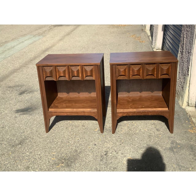 Wood Mid Century Solid Walnut Nightstands - Pair For Sale - Image 7 of 10