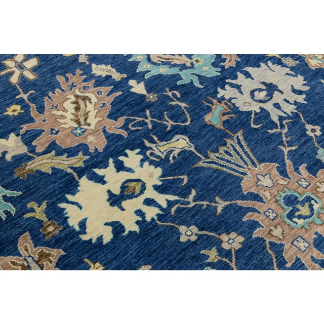 Contemporary Hand-Knotted Wool Modern Oushak Style Area Rug in Indigo Blue For Sale - Image 10 of 12