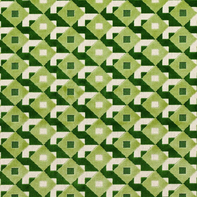 Schumacher x Johnson Hartig Dazzle Ship Velvet Fabric in Verdant For Sale