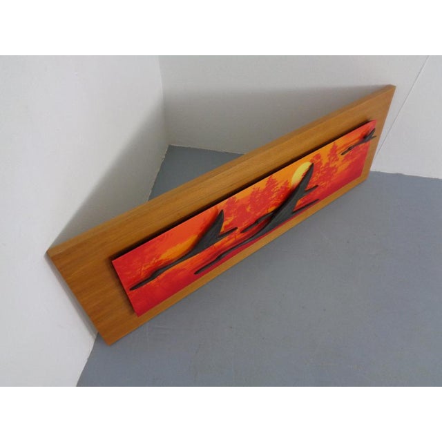 Wood Large Mural with Flying Cranes at Sunset, Germany, 1970s For Sale - Image 7 of 18