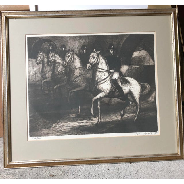 Original signed and numbered print by John Groth (1908-1988) titles "Piaffe" depicting men on horseback; signed and...