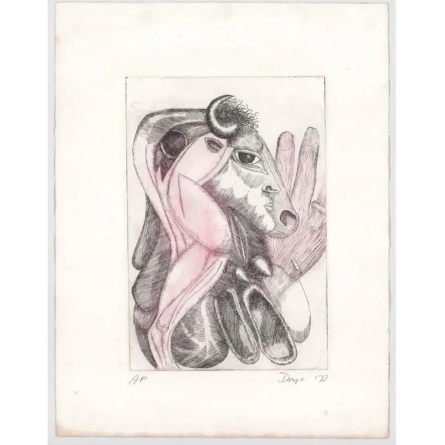 John Doerper (born 1949) worked in California as a young artist creating surreal works on paper. Pencil signed and noted...