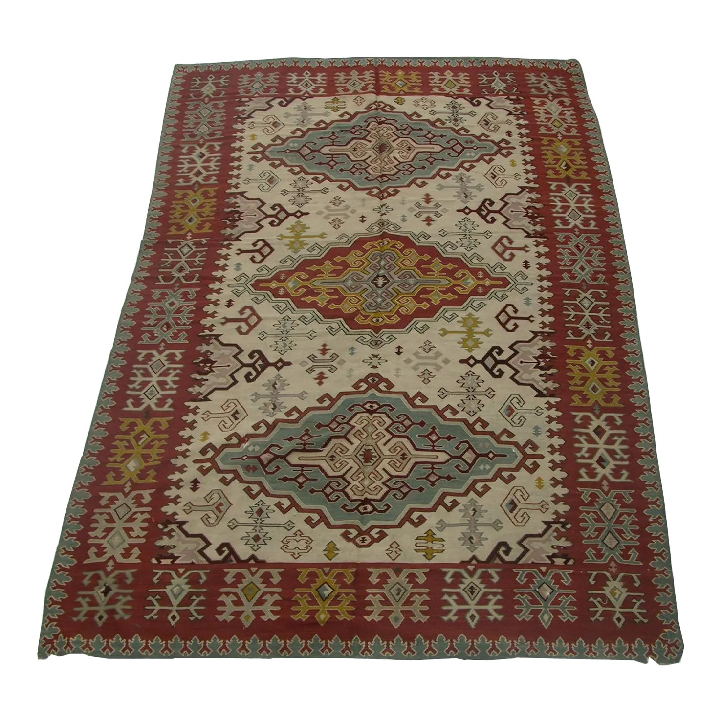 1940 Vintage Geometric Flat Weave Rug | Chairish