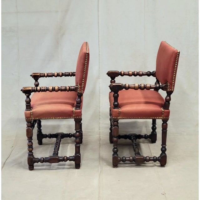 Antique European Renaissance Revival Chairs With Terracotta Linen Upholstery - A Pair For Sale - Image 13 of 14