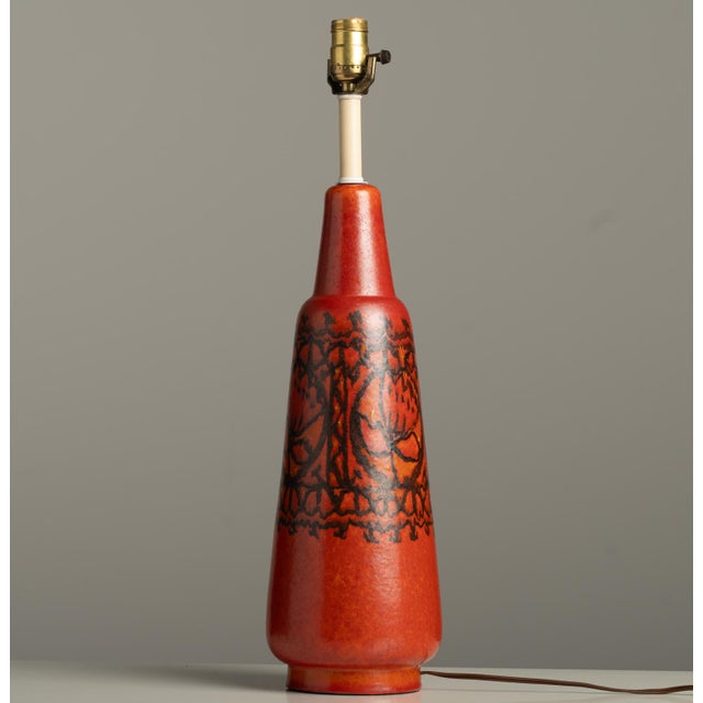 1950s 1950s Stunning Ceramic Italian Large Signed Studio Pottery Red Raymor Lamp Bitossi Aldo Londi For Sale - Image 5 of 15
