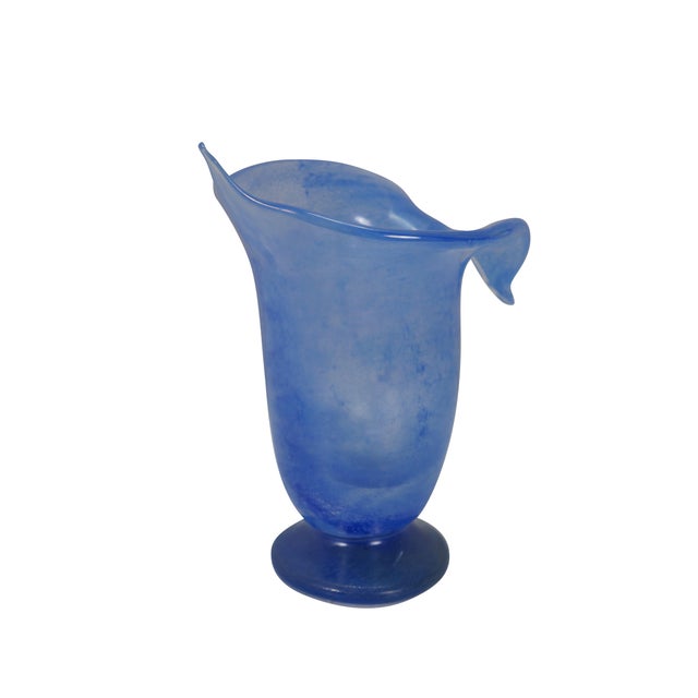 Abstract Vintage Hand Blown Blue Art Glass Jack in the Pulpit Flower Vase 8" For Sale - Image 3 of 13