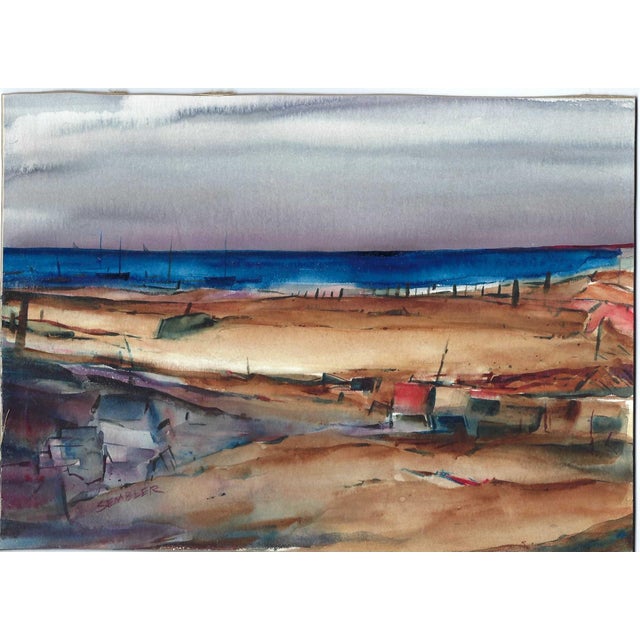 MCM beach by Virginia artist Arthur Sembler (1911/12-1979). Watercolor on artist board, signed lower left. Arthur Sembler...