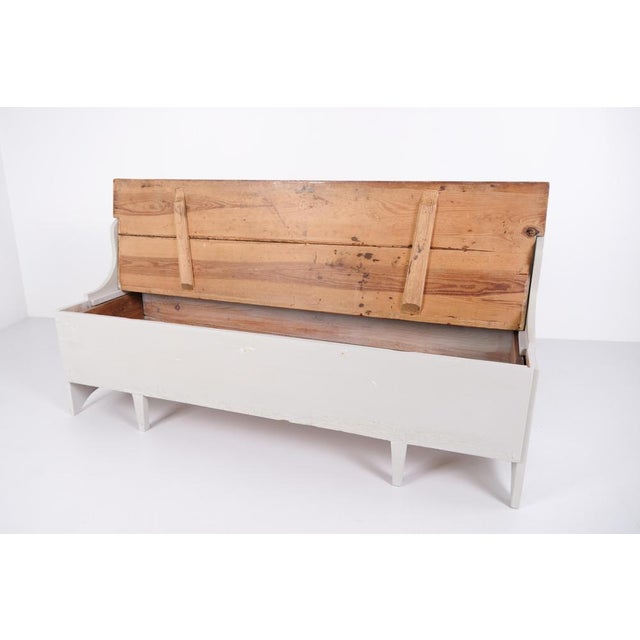 Antique Grey Storage Bench in Pine Wood, 1890s For Sale - Image 9 of 11