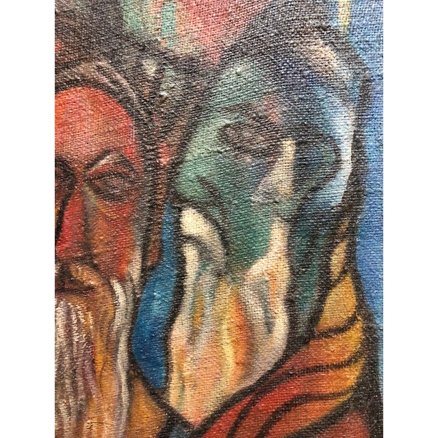 Modernist Judaica Oil Painting Blessing the New Moon, Jewish Prayer, c.1940 For Sale In Miami - Image 6 of 6