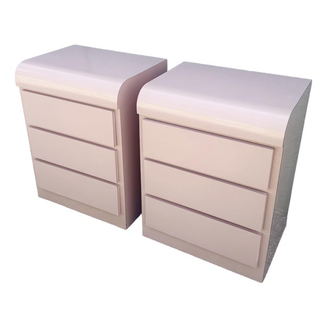 Postmodern Pink Gloss Laminate Waterfall Nightstands - A Pair For Sale
