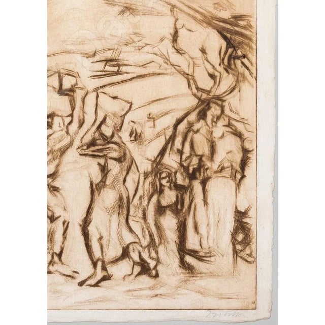 French Country Jacque Villon Etching Aquatint in Brown on Wove Paper, 1928, Signed in Pencil, Inscribed 'D'apres Frieze', First State of Two For Sale - Image 3 of 4