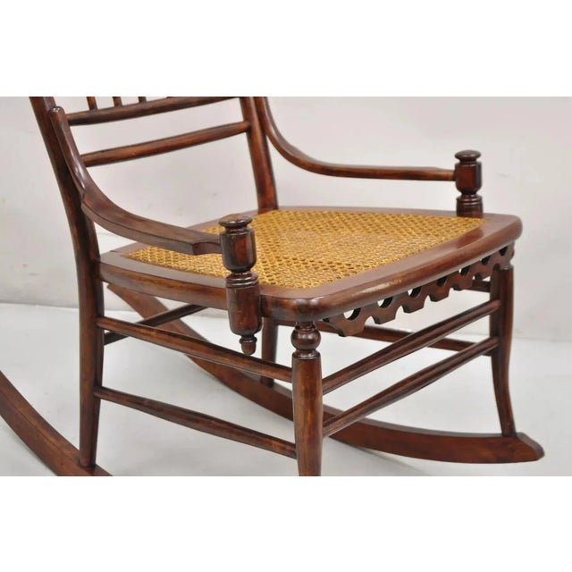 Chestnut 19th Century Victorian Aesthetic Movement Chestnut Stick & Ball Spindle Rocker Rocking Chair For Sale - Image 8 of 12