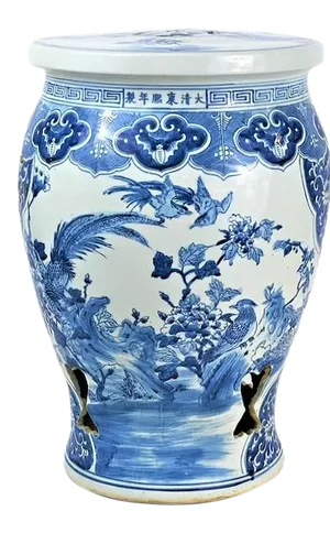 Chinoiserie Birds in Bush Balaster Garden Stool