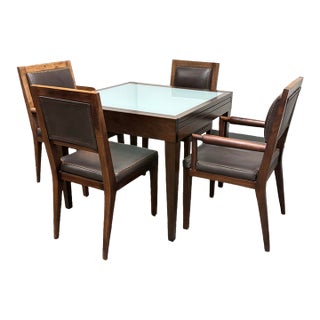 Extendable Glass-Inset Dining Table + Four Chairs, Set of Five For Sale
