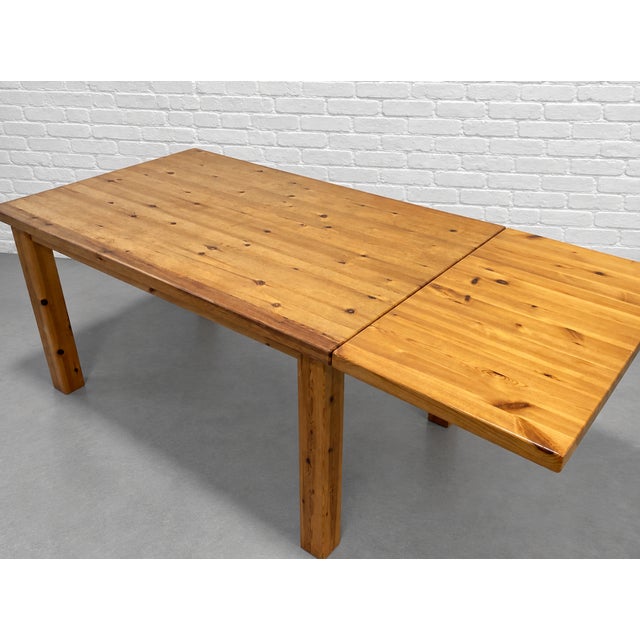 Mid Century Modern Scandinavian Solid Pine Dining Table + Drop Leaf Expandable, C. 1970's For Sale - Image 11 of 16