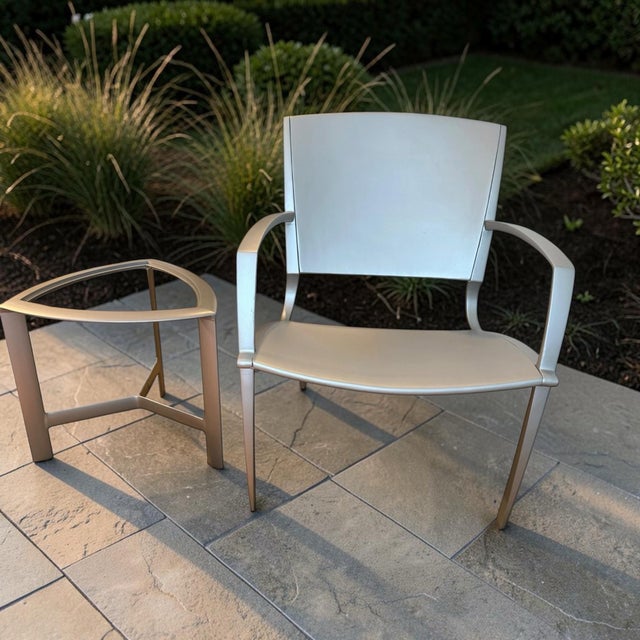 Cast aluminium lounge chair and table by award-winning designer Richard Frinier for Brown Jordan. With geometric and...