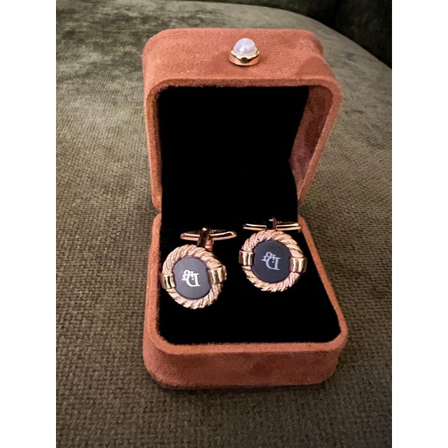 Vintage Christian Dior Gold Plate & Onyx Cufflinks "Circa 1980" In Bochic Case For Sale In New York - Image 6 of 18