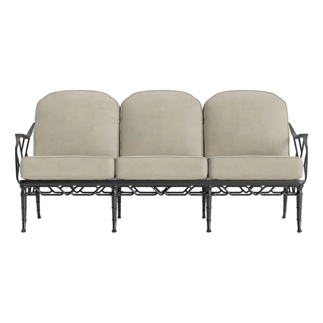 Brown Jordan Calcutta Sofa, Textured Pewter frame with Fusion Meadow fabric For Sale