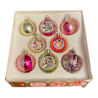 Vintage German Glass Christmas Tree Ornaments - Set of 8 For Sale
