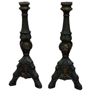 18th Century Italian Polychromed Altar Candlesticks