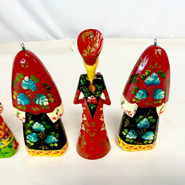1990s Vintage Boho Chic Russian Hand Crafted Christmas Ornaments Set of 6 - Medium Size For Sale - Image 9 of 10