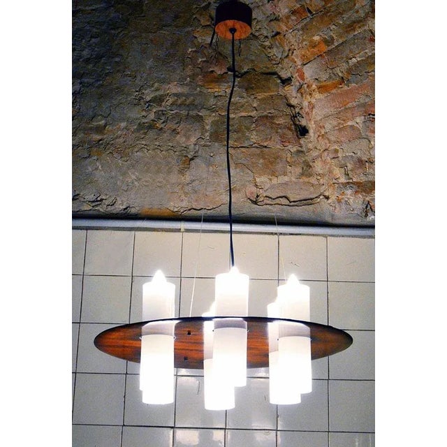 1960s Rosewood &amp; Acrylic Glass Chandelier from Stilux Milano, 1960s For Sale - Image 5 of 10