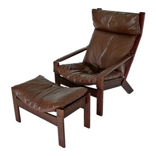 1960s Mid Century Modern Westnofa Lounge Armchair and Ottoman - 2 Pieces For Sale