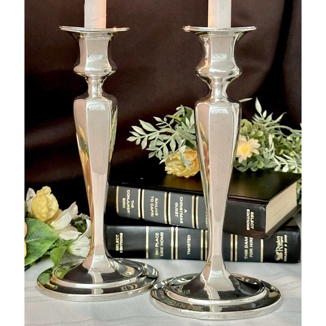 Antique Tiffany and Co Sterling Silver Candlesticks Monogram -A Pair For Sale - Image 10 of 12
