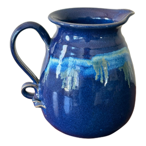 Late 20th Century Blue Studio Pottery Pitcher, Signed
