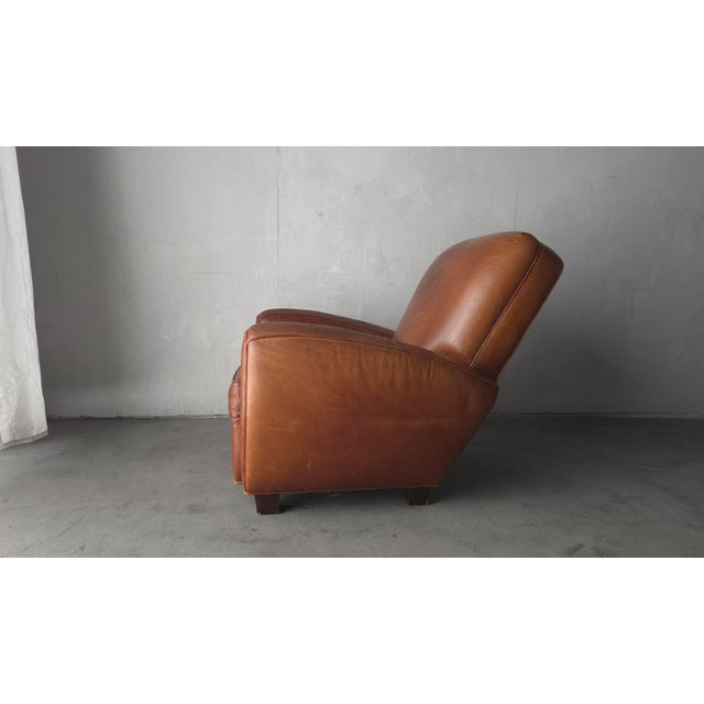 Brown Art Deco European Style Patinated Leather Club Chair For Sale - Image 8 of 9