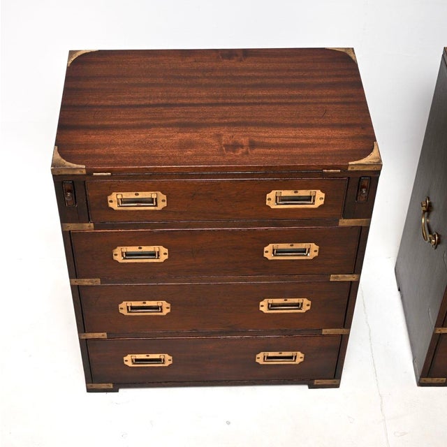 Wood Antique Military Campaign Bachelor Chests of Drawers, 1930s, Set of 2 For Sale - Image 7 of 11