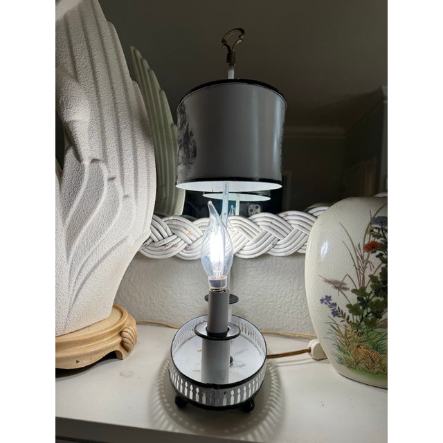 White Vintage French Tole Bouillotte Table Lamp For Sale - Image 8 of 11