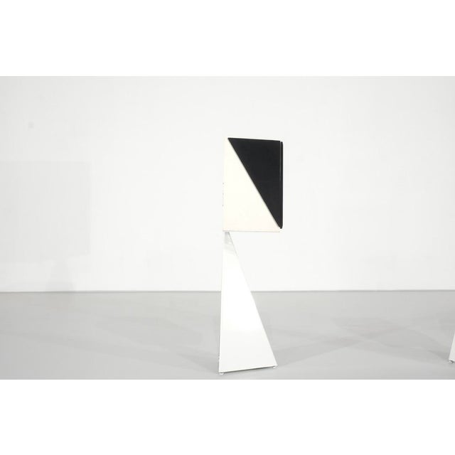 Pair of Space Age "1401" model speakers, 4-way system, 3 drivers, up to 80W power. Custom stands. Manufactured by Elipson...