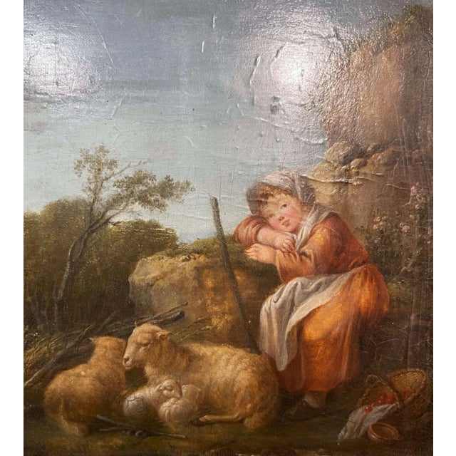 18th Century English Pastoral Oil Painting of Shepherdess Attributed to Wheatley For Sale In Dallas - Image 6 of 9