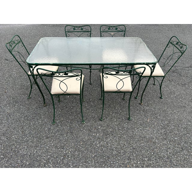 1960s 1960s oodard 7 Piece Wrought Iron Patio Set Glass Table and 6 Chairs, Attributed For Sale - Image 5 of 10